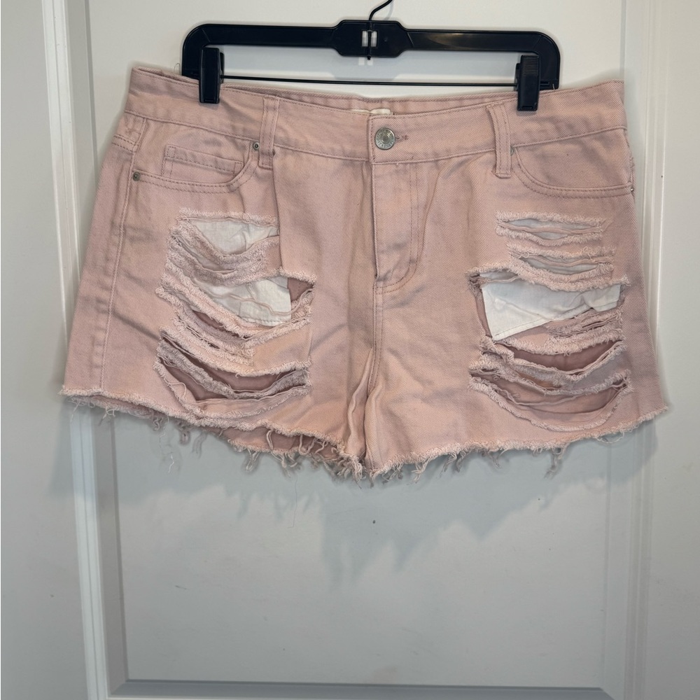 Forever 21 Light Pink Distressed Jean Shorts